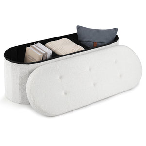 43 inches Folding Teddy Storage Ottoman Bench with Dividers for Living Room and Bedroom-Beige view 4