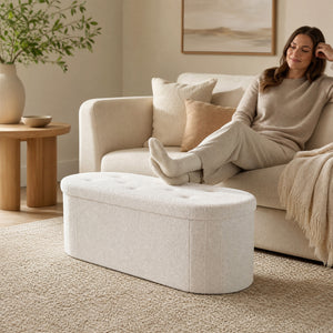 43 inches Folding Teddy Storage Ottoman Bench with Dividers for Living Room and Bedroom-Beige view 6