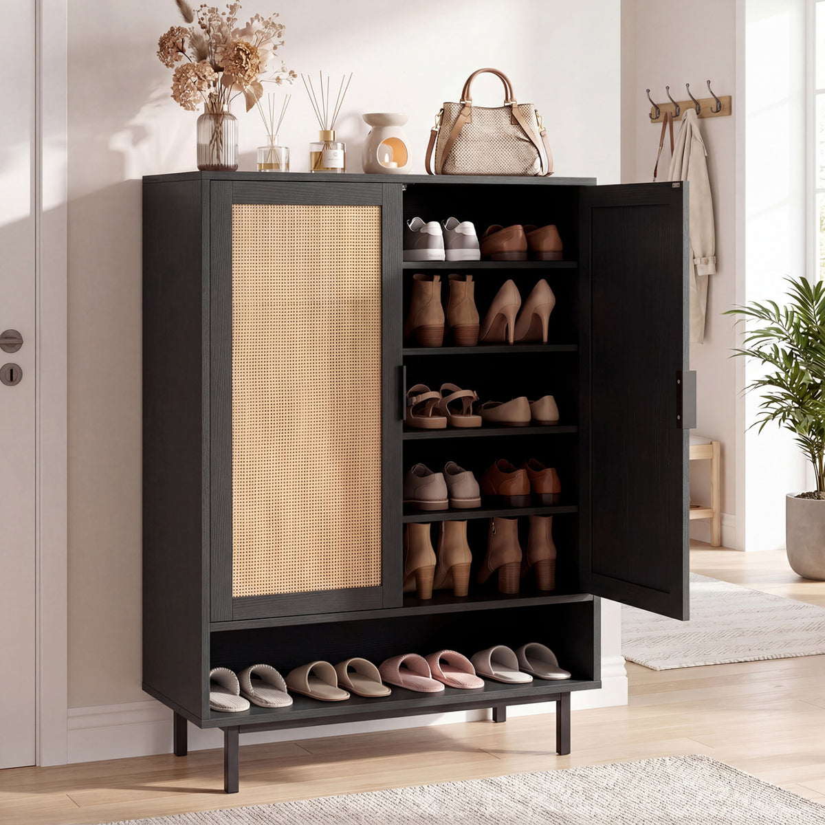 43 Inch 6-Tier Tall Shoe Cabinet with Double Doors-Black view 2