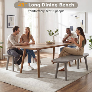 43 Inch Solid Wood Farmhouse Dining Bench Rustic Wooden Entryway Bench with Rubber Wood Legs-Gray view 8