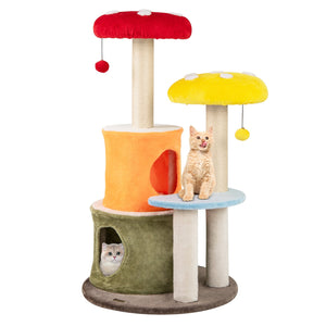 43 Inch Tall Cat Tree Cute with 2 Condos and Padded Platforms-Multicolor view 4