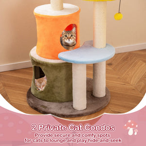 43 Inch Tall Cat Tree Cute with 2 Condos and Padded Platforms-Multicolor view 7
