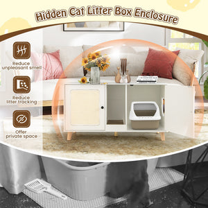 43 Inches Cat Litter Box Enclosure with Double Rooms and 2 Sisal Scratching Mats-White view 7