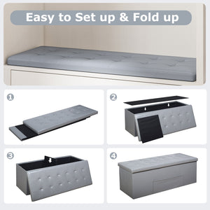43 Inches Folding Storage Ottoman Bench Foot Rest Stool End of Bed Bench-Gray view 9