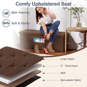 43 Inches Folding Storage Ottoman Bench Linen End of Bed Bench with Padded Seat-Brown view 6