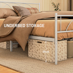 Metal Full Platform Bed Frame with Headboard, Steel Slat Support, Underbed Storage, No Box Spring Needed, Easy Assembly