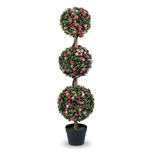 43.5 inches Artificial Triple Ball Rose Topiary Tree with Lifelike Blooms and Green Leaves