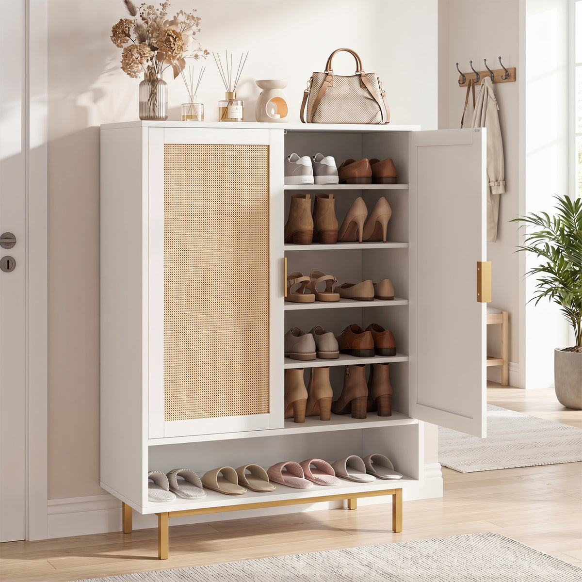 43 Inch 6-Tier Tall Shoe Cabinet with Double Doors-White view 2