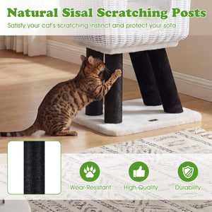 43-Inch Lamb-Shaped Cat Tower with 2-Door Rattan Condo for Indoor Kittens-White view 8