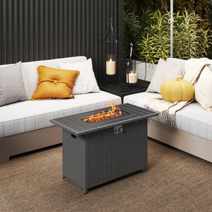 44.5 Inch Propane Fire Pit Table Rattan Gas 2-in-1 with Stainless Steel Burner-Black view 2