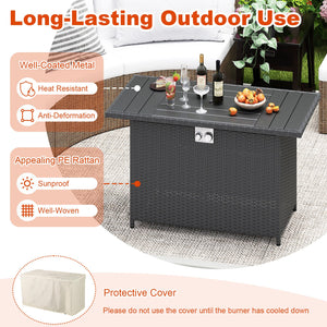 44.5 Inch Propane Fire Pit Table Rattan Gas 2-in-1 with Stainless Steel Burner-Black view 8