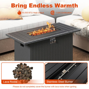 44.5 Inch Propane Fire Pit Table Rattan Gas 2-in-1 with Stainless Steel Burner-Black view 9