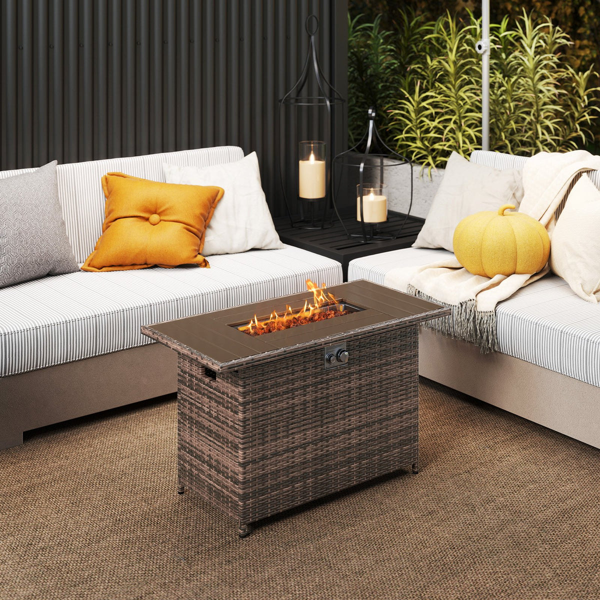 44.5 Inch Propane Fire Pit Table Rattan Gas 2-in-1 with Stainless Steel Burner-Brown view 2