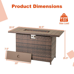 44.5 Inch Propane Fire Pit Table Rattan Gas 2-in-1 with Stainless Steel Burner-Brown view 5