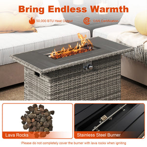 44.5 Inch Propane Fire Pit Table Rattan Gas 2-in-1 with Stainless Steel Burner-Gray view 9