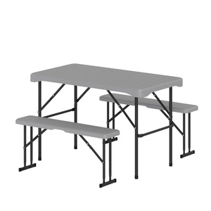 44 inches HDPE Folding Picnic Table Set with 2 Benches-Gray view 4