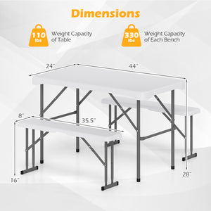 44 inches HDPE Folding Picnic Table Set with 2 Benches-White view 5