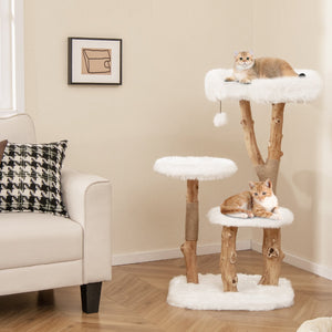 44 Inch Solid Wood Cat Tree with Perch and Natural Jute Scratching Posts-White view 3