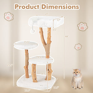 44 Inch Solid Wood Cat Tree with Perch and Natural Jute Scratching Posts-White view 5