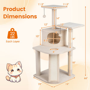 44 Inch Tall Kitten Tower with Condo and 2 Plush Perches-Beige view 5