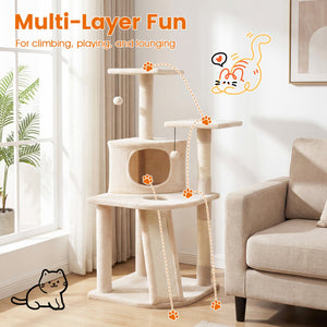 44 Inch Tall Kitten Tower with Condo and 2 Plush Perches-Beige view 6