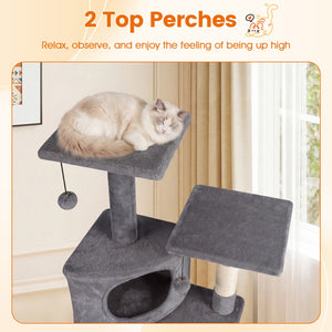 44 Inch Tall Kitten Tower with Condo and 2 Plush Perches-Light Gray view 7