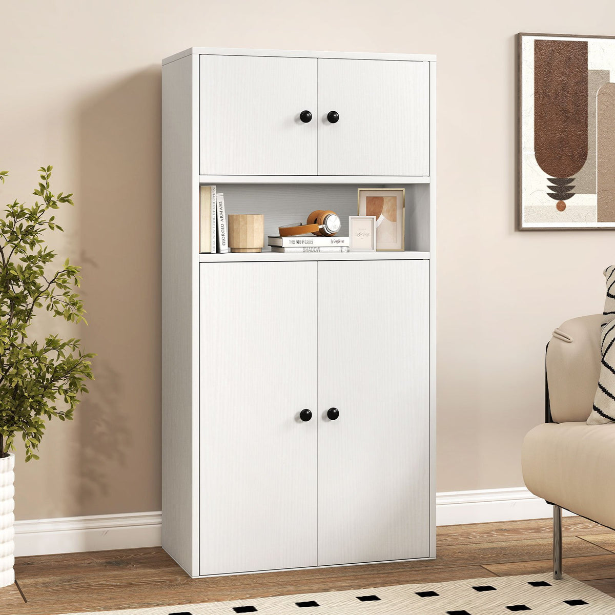 44 Inches Tall Bookshelf with Doors and Adjustable Shelf-1 Piece view 2