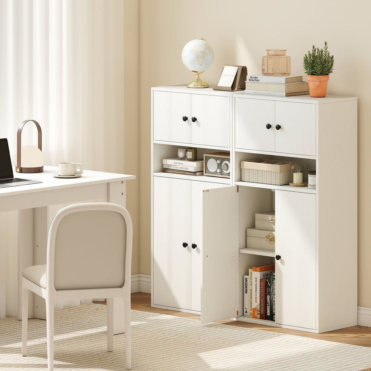 44 Inches Tall Bookshelf with Doors and Adjustable Shelf-2 Pieces view 2