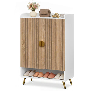 44 inches Tall Shoe Storage Cabinet with 7-Tier Doors and Adjustable Shelves for Entryway-Natural