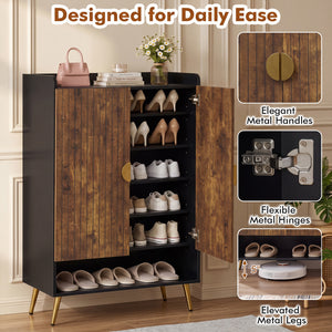 44 inches Tall Shoe Storage Cabinet with 7-Tier Doors and Adjustable Shelves for Entryway-Rustic Brown view 9