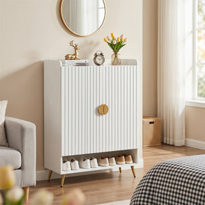 44 inches Tall Shoe Storage Cabinet with 7-Tier Doors and Adjustable Shelves for Entryway-White view 2