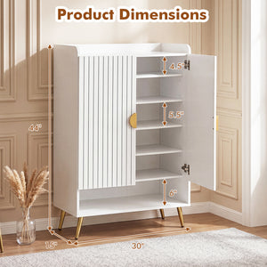 44 inches Tall Shoe Storage Cabinet with 7-Tier Doors and Adjustable Shelves for Entryway-White view 5