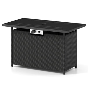 44.5 Inch Propane Fire Pit Table Rattan Gas 2-in-1 with Stainless Steel Burner-Black & Gray