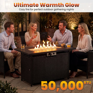 44.5 Inch Propane Fire Pit Table Rattan Gas 2-in-1 with Stainless Steel Burner-Black & Gray view 6