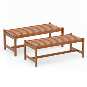 44 inches Patio Wood Bench Set of 2 Outdoor Solid Hardwood Dining Bench with Teak Oil Finish