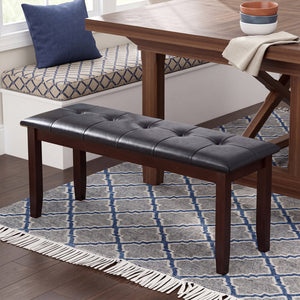 45.5 inches PU Leather Upholstered Bench with Soft Padded Seat and Strong Rubber Wood Legs-Brown view 2