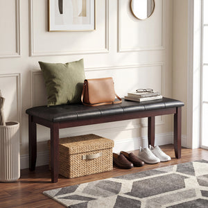 45.5 inches PU Leather Upholstered Bench with Soft Padded Seat and Strong Rubber Wood Legs-Brown view 3