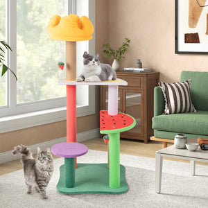 45 Inch Multi-Level Cat Tree with Plush Padded Top Perch and Fruit-Shaped Platforms view 3