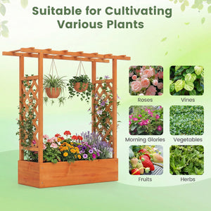 45 inch Tall Wooden Raised Garden Bed with Side Trellis and Hanging Roof-Orange view 8