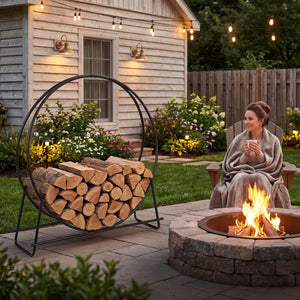 45 inches Round Firewood Rack with Heavy-Duty Metal Frame view 3
