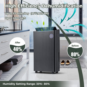 4500 Sq. Ft 57 Pint Quiet Dehumidifier for Basement with 4 Modes-Black view 7