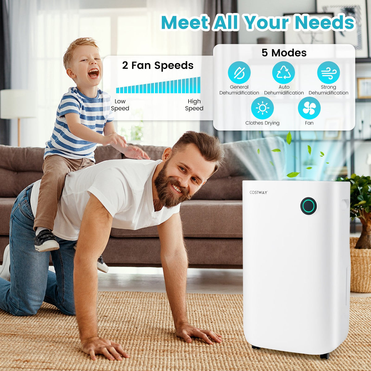 4500 Sq. Ft Dehumidifier with 5 Modes and 3-Color Indicator Light-White view 2