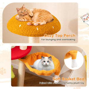 46 Inch Tall Cat Tree Multi-Level with Padded Perch and Hanging Basket Bed-Yellow view 7