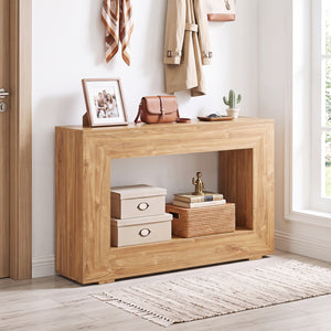 47 inches 2-Tier Farmhouse Console Table with Open Storage Shelf for Living Room-Natural view 3