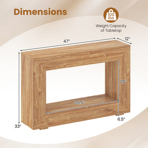 47 inches 2-Tier Farmhouse Console Table with Open Storage Shelf for Living Room-Natural view 5