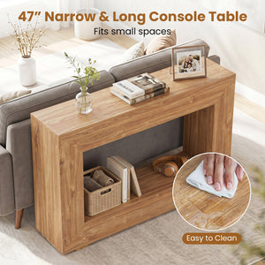 47 inches 2-Tier Farmhouse Console Table with Open Storage Shelf for Living Room-Natural view 8