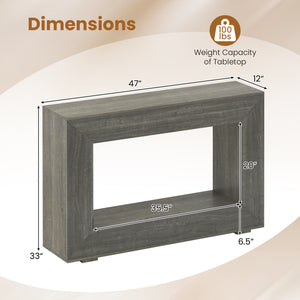 47 inches 2-Tier Farmhouse Console Table with Open Storage Shelf for Living Room-Oak view 5