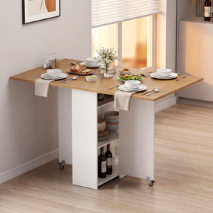 47.5 Inch Farmhouse Extendable Wooden Dinner Table with Lockable Wheels-White view 3