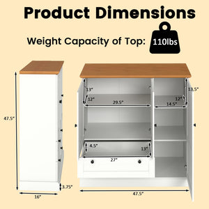 47.5 Inch Kitchen Freestanding Storage Cabinet with 3 Doors and 2 Large Drawers-White view 5