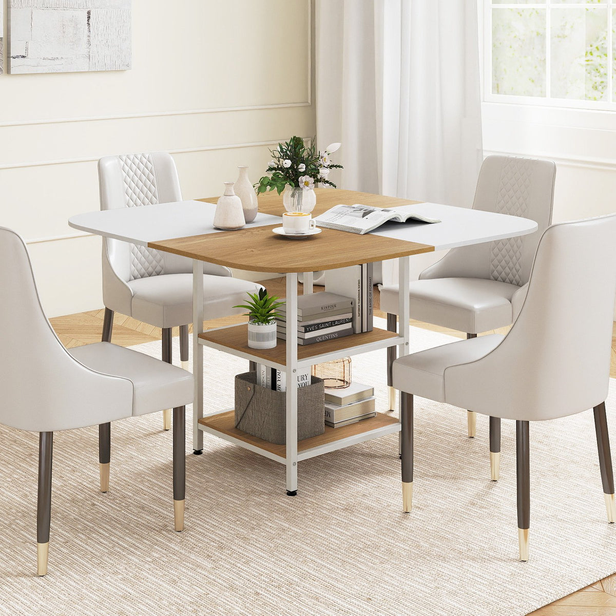 47.5 inch Modern Dining Table, Square Kitchen Table with Mix-colored Tabletop-Natural view 2